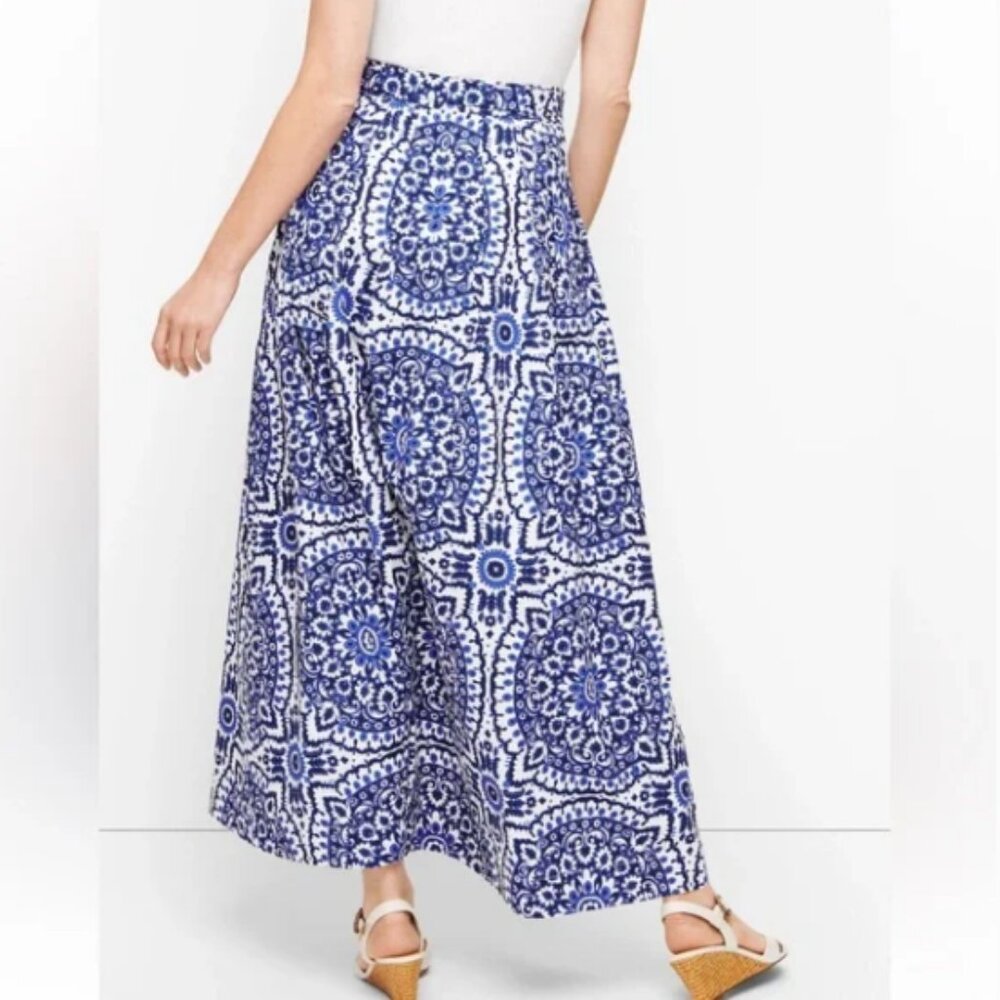 Talbots Tie Belt Floral Print Maxi Skirt in Blue and White - Picture 3 of 4